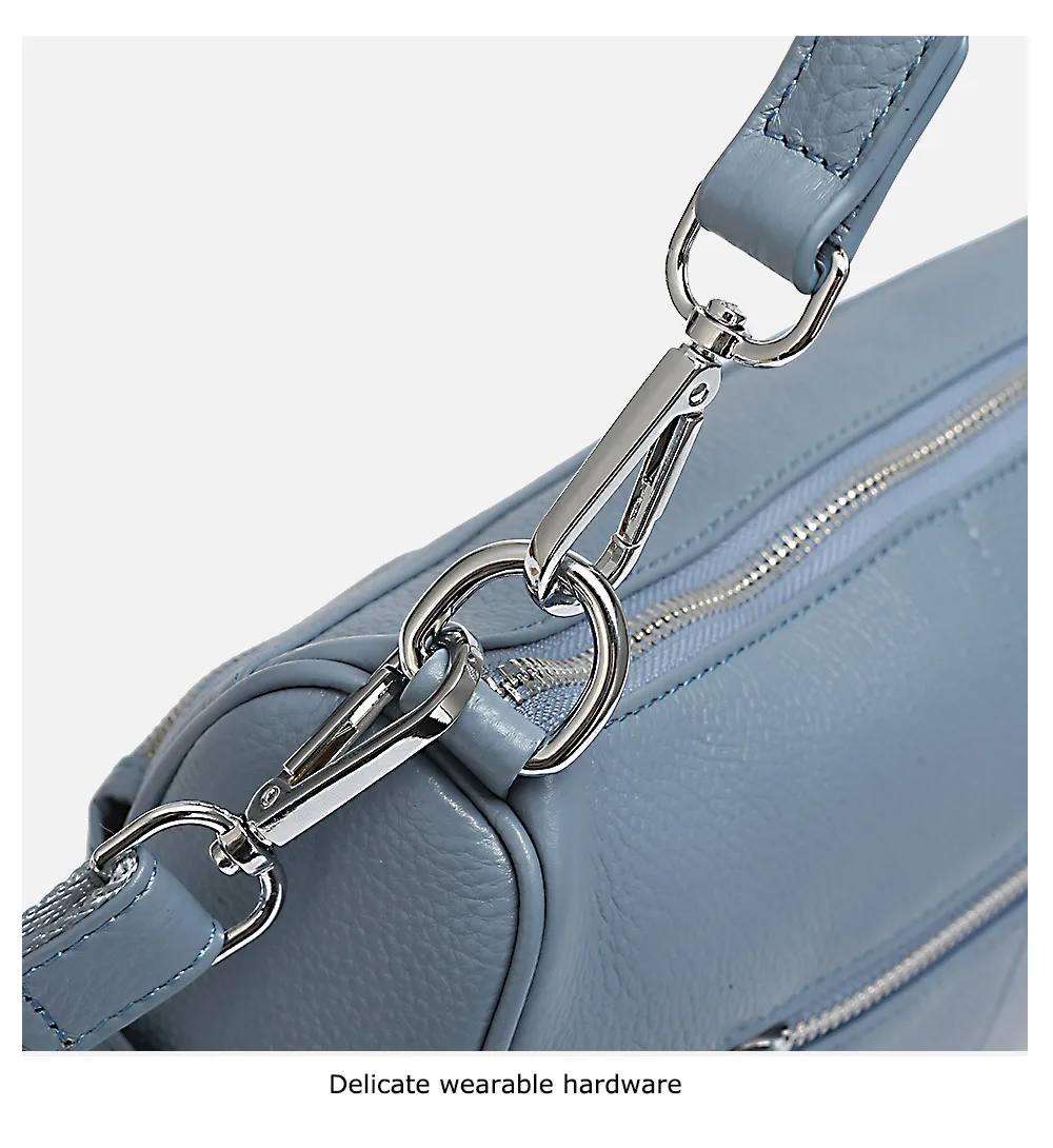 Zency Noble Damen Kleine Umhängetasche 100 % Echtleder Weiß Blau Mode Umhängetasche Geldbörse Beige Hobos Handtasche – Detail 14