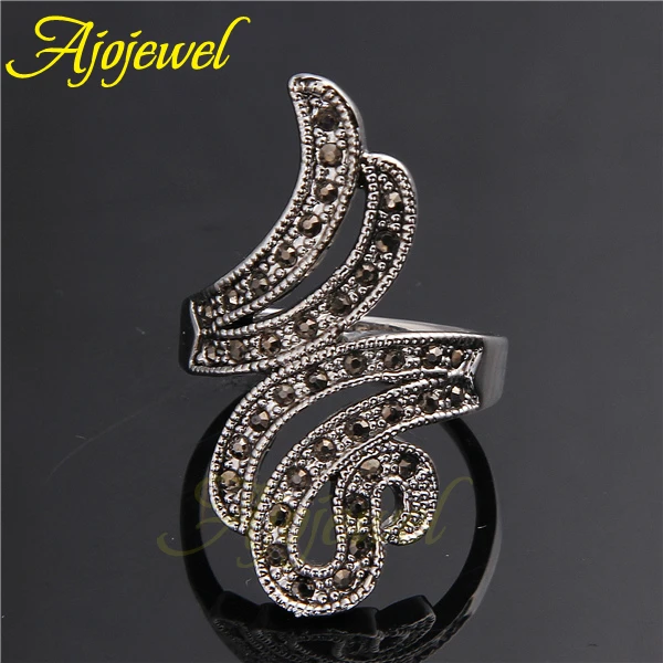 Ajojewel Brand Vintage CZ Wing Design Antique Black Ring Women Fashion Accessories