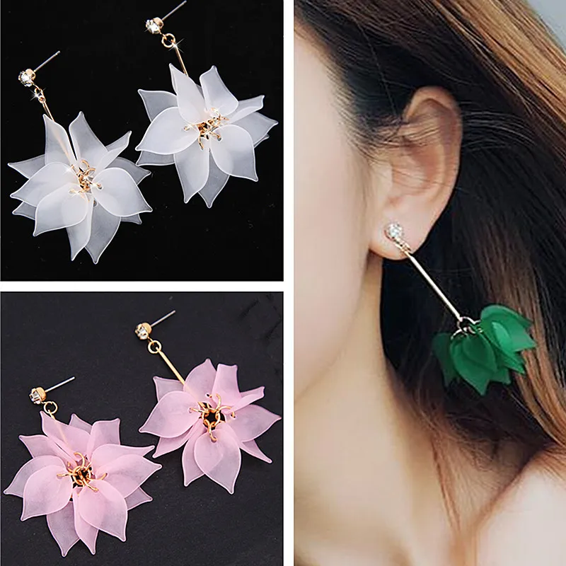 Big Blooming Flower Pendants Women\'s Earrings Plastic Korean Dangle Earrings boucle d\'oreille brincos Wholesale Ear Jewelry