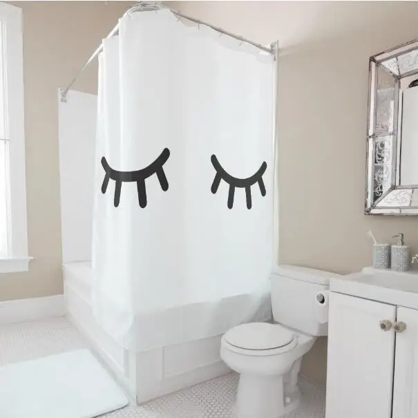 Cute Black EyeLash Pattern Bath Curtain Set Modern Minimal Eye Lash Kids Shower Curtains for Bathroom Waterproof Polyester Gift