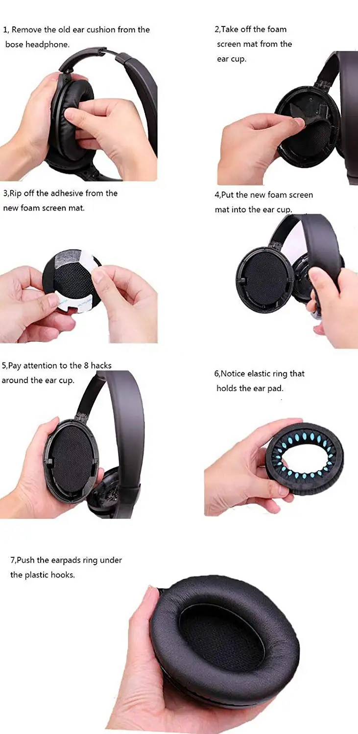 Replacement Ear pads Cushions for QuietComfort 2 (QC2) and QuietComfort 15 (QC15) Headphones