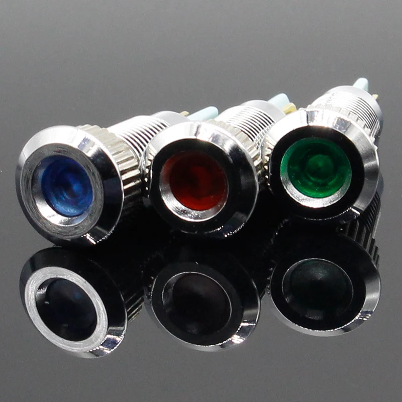 Metal Indicator light LED 8mm waterproof Signal lamp 6V 12V 24V 220v dot LIGHT Colorful concave Indicator