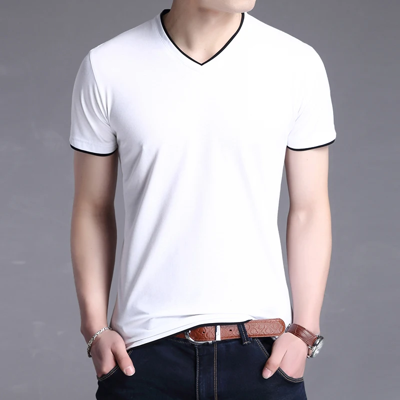 2023 New Fashion Brand T Shirt Men V Neck Solid Color Trends Streetwear Tops Summer Cotton  Short Sleeve T-Shirt Mens Clothing