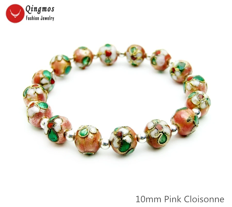 Qingmos Fashion Cloisonne Bracelet for Women with 10mm Round Pink Cloisonne Beads Bracelet Jewelry 7.5'' China Feature bra466