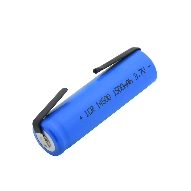 14500 Battery 3.7V 1500mAh ICR14500 AA Rechargeable Lithium Batteries with Welding Nickel for Torch Flashlight Microphone Cells