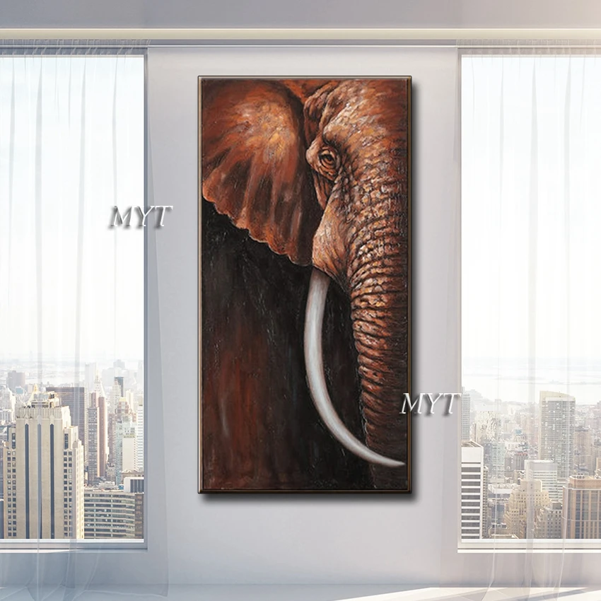 Elephant long tooth Hand-painted abstract oil painting on canvas wall art picture for living room home wall decor no framed