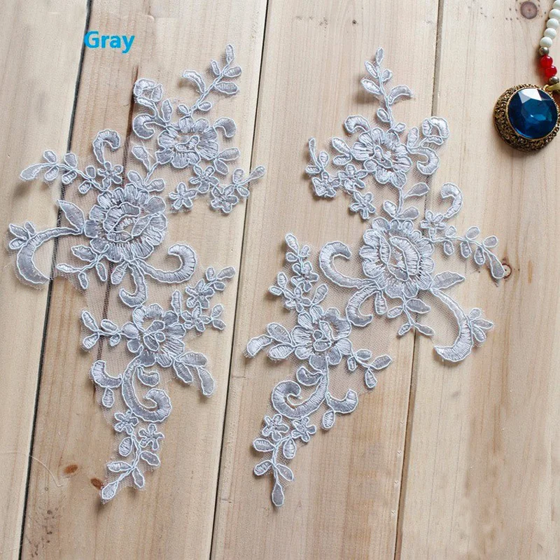 4PC 25*12.5cm 16 Colors for Choice Wedding Dresses Lace Applique Accessories Embroidery Lace Applique Fabric Trim