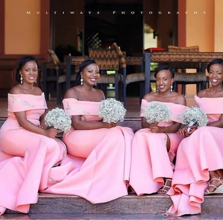 

South African Bridesmaid Dresses For Women Mermaid Off The Shoulder Pink Long Cheap Under 50 Wedding Party Dresses