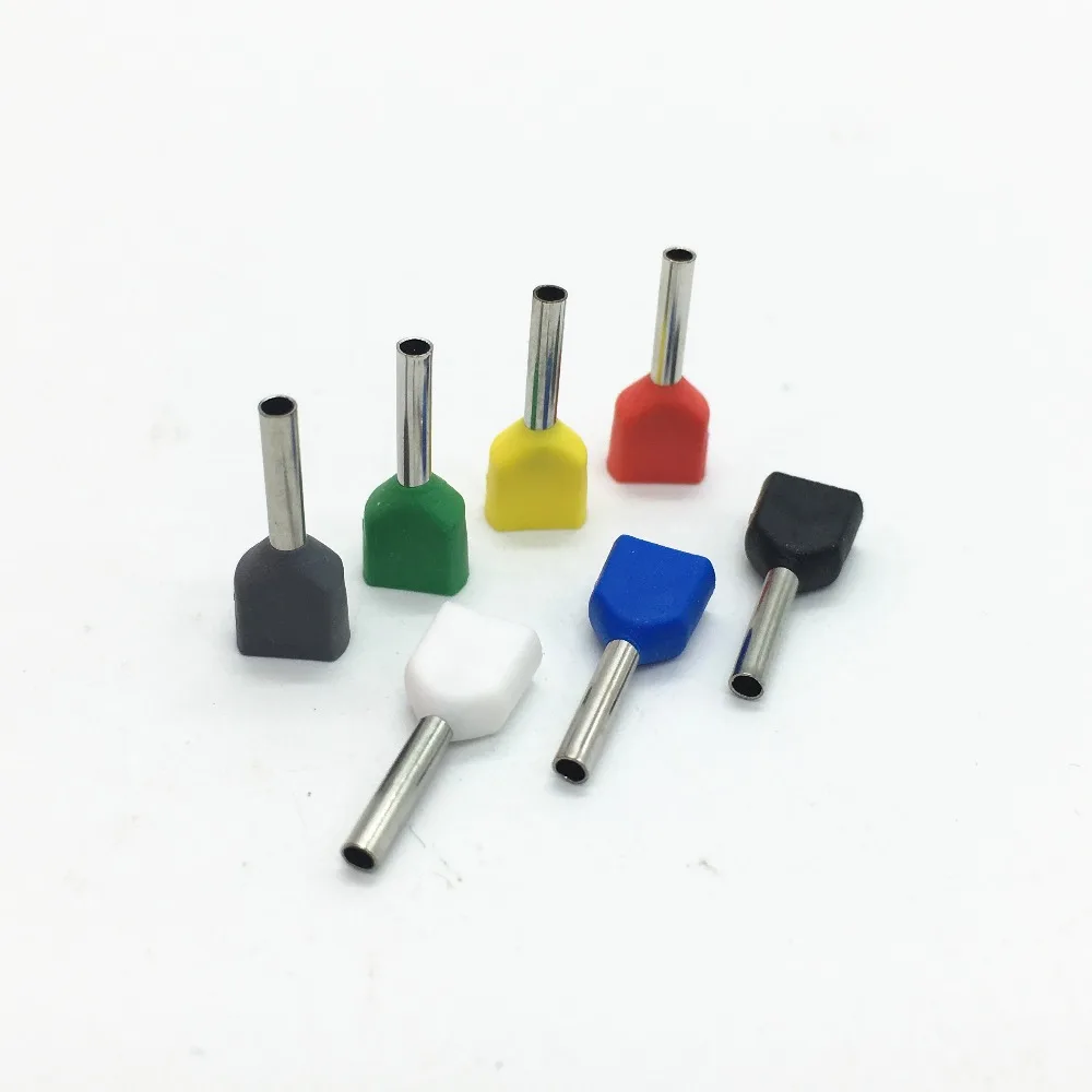 1000pcs/pack TE6014 2 X 10 AWG Twin & Dual Entry Wire & Bootlace Ferrules For 2 X 6.0mm2, 14.0mm Pin Length