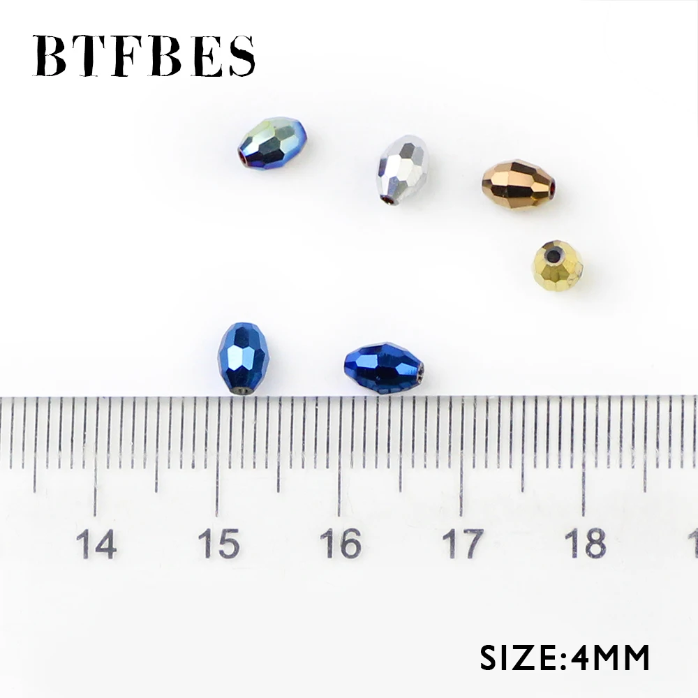 BTFBES Rice Grains Austrian Crystal Beads 4*6mm 100pcs Plated Color Glass Beads Loose Spacer Round Beads For Jewelry Making DIY