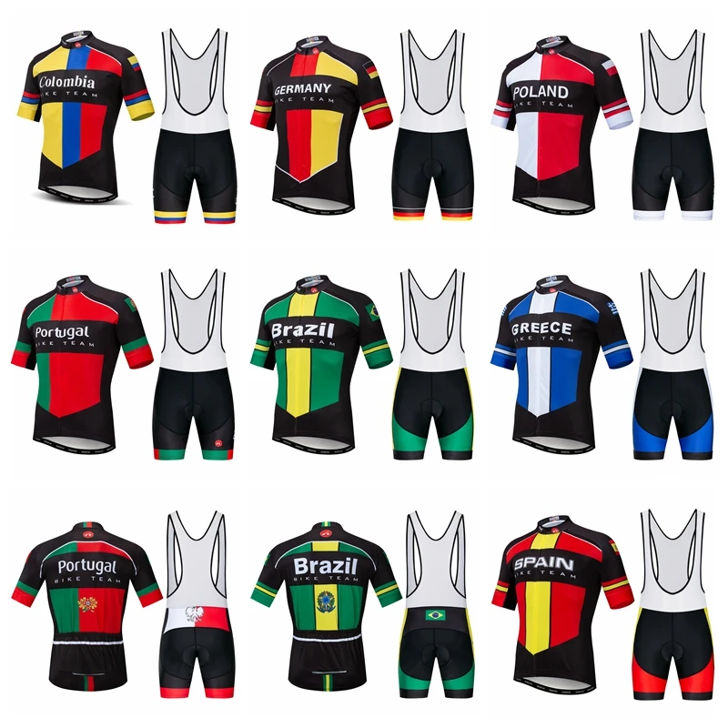 

Men Cycling Jersey Set Short Sleeve MTB Bike Bicycle GEL Shorts Colombia Germany Poland Brazil Spain Portugal Maillot Ciclismo