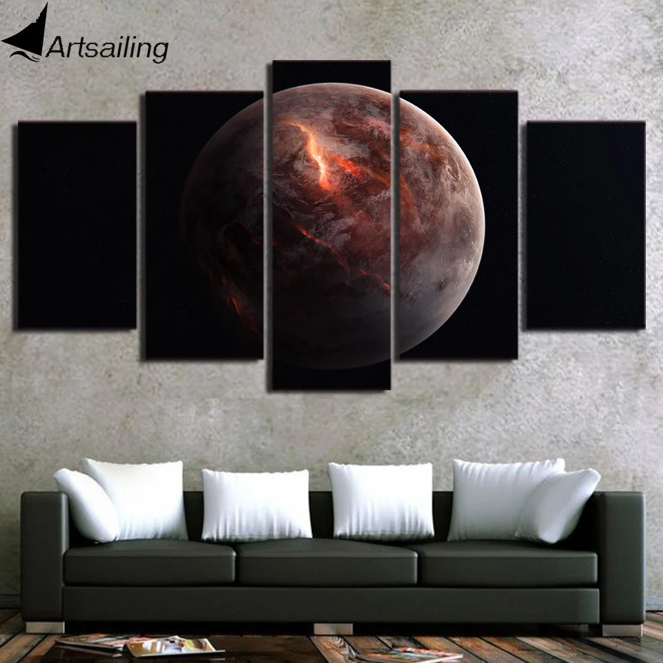 ArtSailing HD Printed 5 Piece Canvas Art Lonely Planet Black Painting Wall Pictures for Living Room Free Shipping ny-7436C