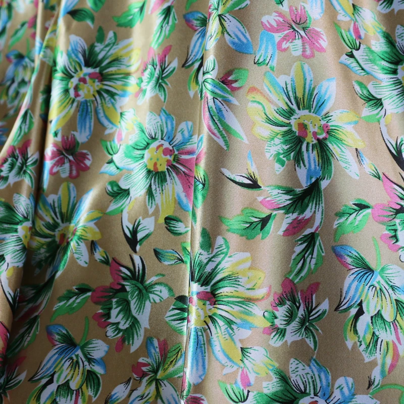 Soft Satin Fabric For Shirt Vintage Floral Charmeuse Polyester Meter
