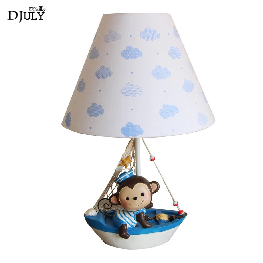 Mediterranean Monkey boat table lamp creative girls bedroom deco study desk light fixture cute children bedside night lamps e27