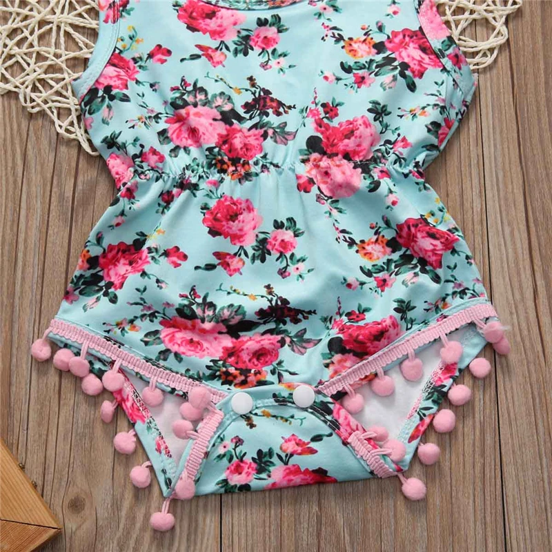 Floral Tassels Baby Girl Bodysuits Cotton Summer Newborn Clothes Infant Baby Girl Sleeveless Bodysuit Jumpsuit Playsuit Sunsuit