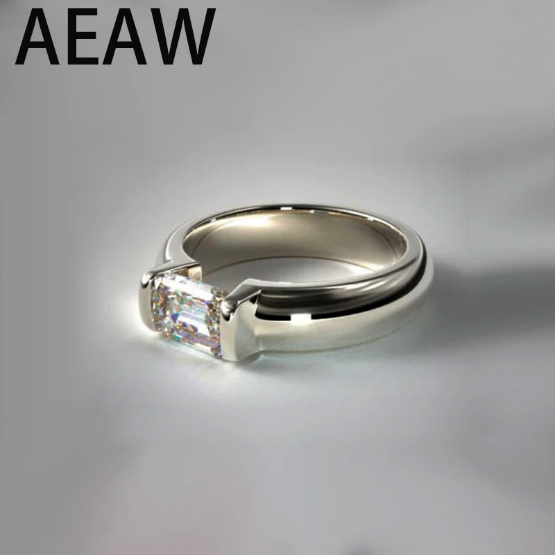 AEAW 1.00 ct Emerald Brilliant Cut CVD HPHT Lab Grown Diamond 14k Yellow Gold Solitaire Ring