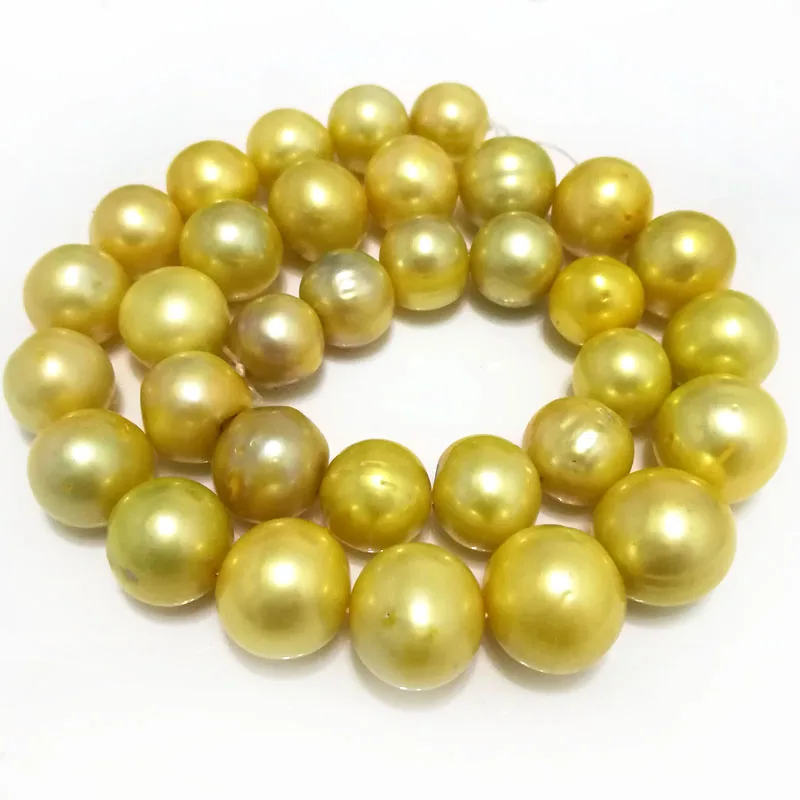 

16 inches A+ 12-15mm Large Round Yellow Freshwater Pearl Loose Strand