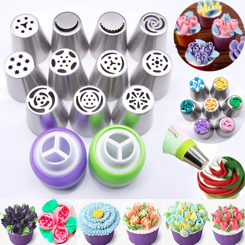 

13PCS Stainless Steel Cake Nozzles Russian Tips Tulip Icing Piping Nozzle Fondant Cake Decorating Tools Cakes Mold