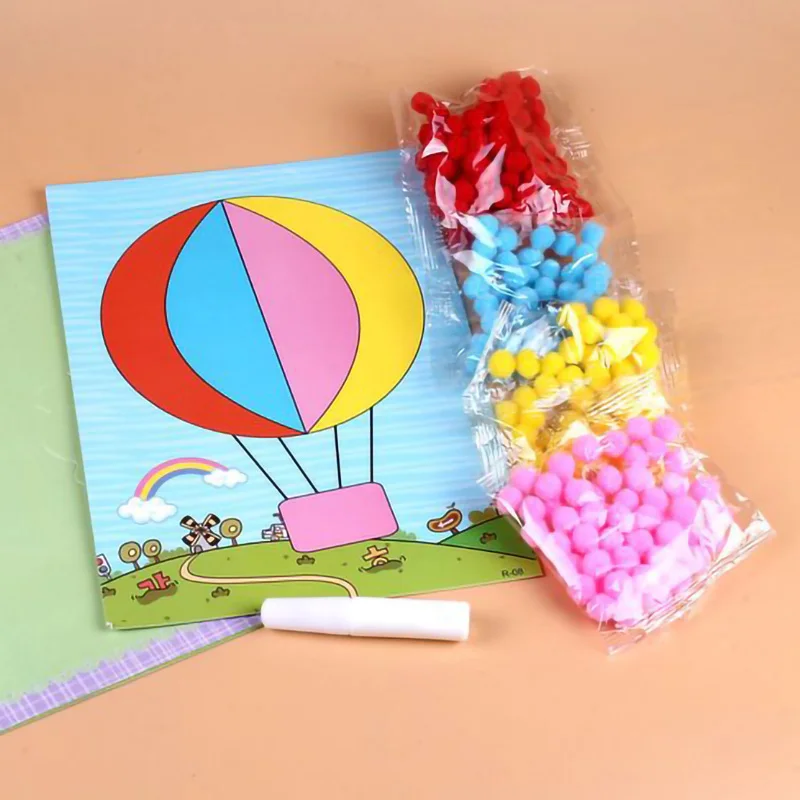 Pegatinas de pintura de bola de felpa DIY para bebé, Material educativo hecho a mano, rompecabezas de dibujos animados, manualidades de juguete para niños, nuevo, 1PC