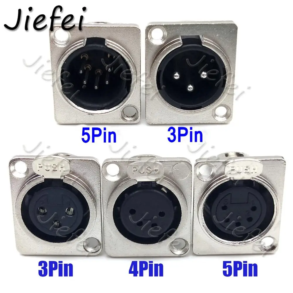 6pcs 3Pin 4Pin 5Pin XLR connector Female or Male Jack Socket Panel Mounted type Chassis Square Shape Metal housing