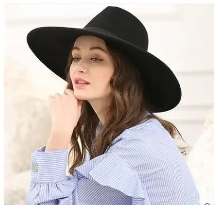 

Super Big Stiff Brim Fedora Hat Black Khaki Women Bow Jazz Hat Australian Wool Felt Casual Winter Fedora Hat Mujeres Sombrero