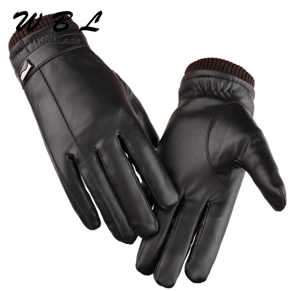 Men's Luxurious PU Leather Winter Driving Warm Gloves Cashmere Tactical gloves Black Drop Shipping High Quality WarBLade