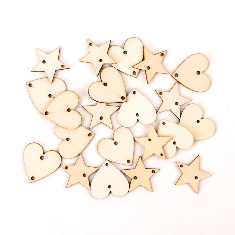 Home Decoration Hanging Ornament Accessory Painting Scrapbooking Craft Wooden DIY Star Heart Shape Handmade 30mm 20pcs