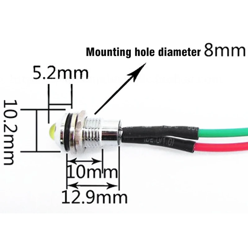 JX-LCLYL 1pc 12V 8mm Metal Waterproof Car Truck LED Indicator Pilot Dash Light Lamp
