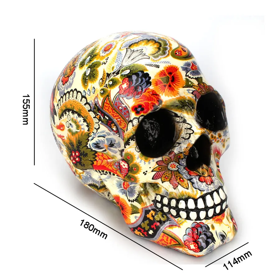 Dropshipping New Creative Skull Resin Statues Color Flower Desk Decor Toy Birthday Gift Halloween Party Decoration