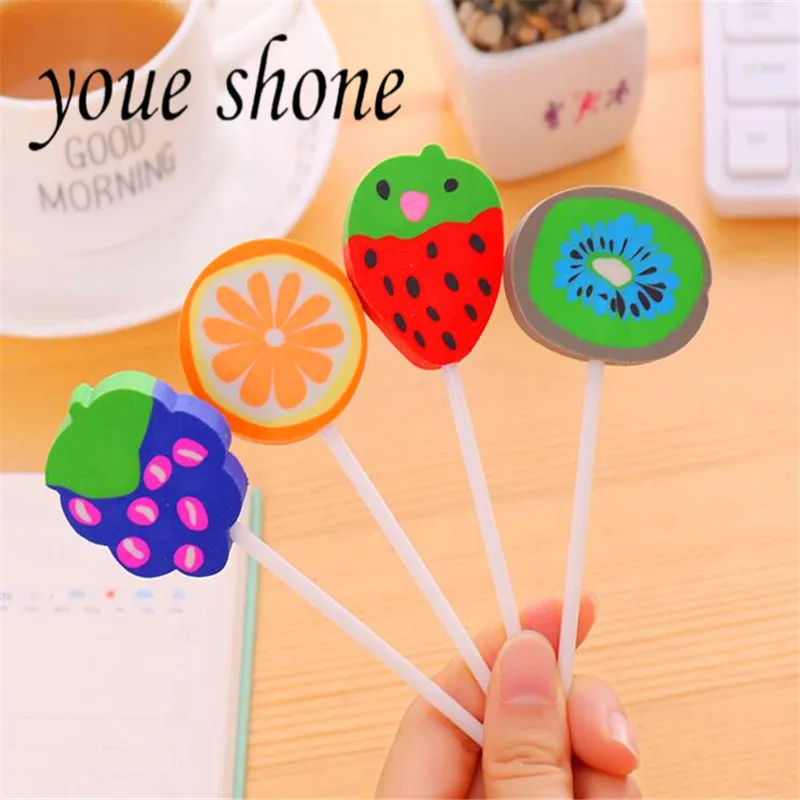 1PCS Creative Fruit Series Lollipop Erasers For Children Student Eraser Stationery Rubber Wholesale