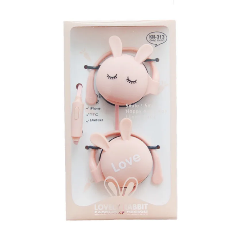 لطيف الأرنب الكرتون سماعة سماعة مع مايكروفون 3.5 مللي متر الأذن هوك الرياضة ستيريو سماعة للفتيات الاطفال شاومي الهاتف المحمول هدية Mp3
