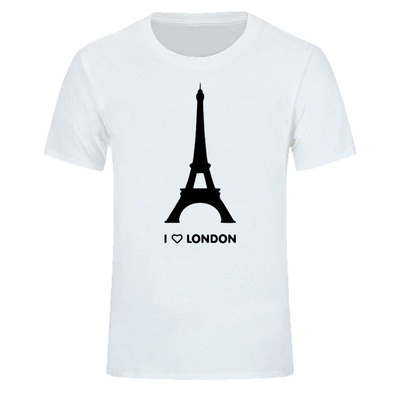 New Summer I Love London T shirt Funny Eiffel Tower Romantic Design Fashion Tshirt Homme Cotton Soft Hipster Loose Size