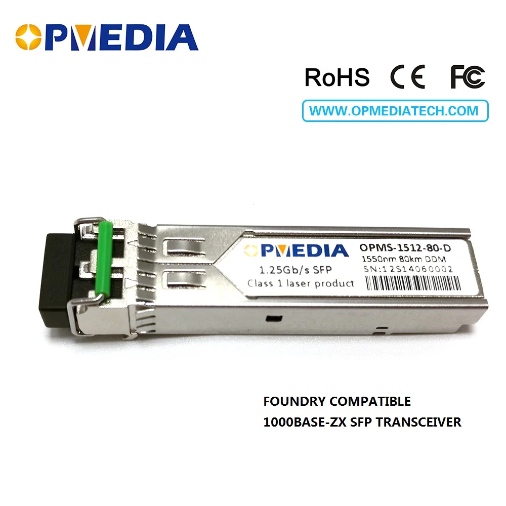 

Foundry compatible 1000BASE-ZX SFP transceiver,1.25G 1550nm 80km SFP optical module with dual LC and DDM