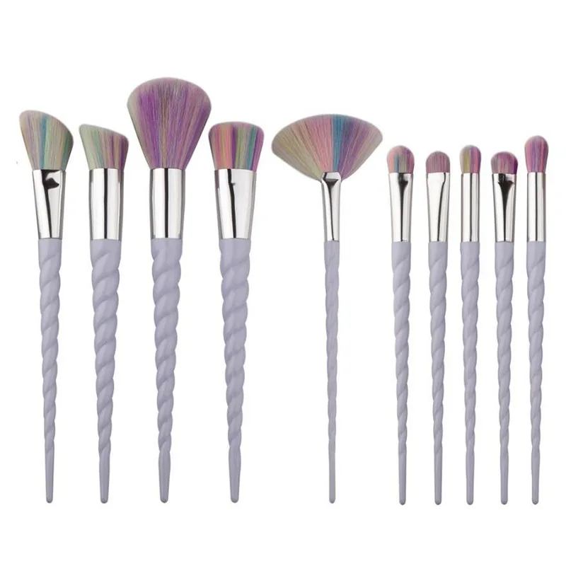 10pcs Unicorn Makeup Brushes Set Powder Foundation Blush Face Shading Eyebrow  White Handle Cosmetics Makeup Brushes