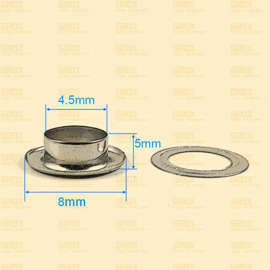 200 Set 8*4.5*5mm (Outer diameter * Inner diameter * Height) Silver Round Eyelet Grommet with Steel Mesh Inside