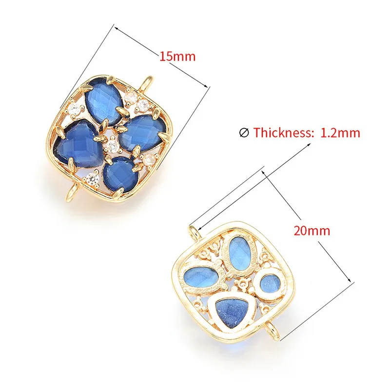 ZHUKOU 15x20mm Brass Cubic Zirconia square Crystal Connectors for Necklace Handmade jewelry making findings model:VS336