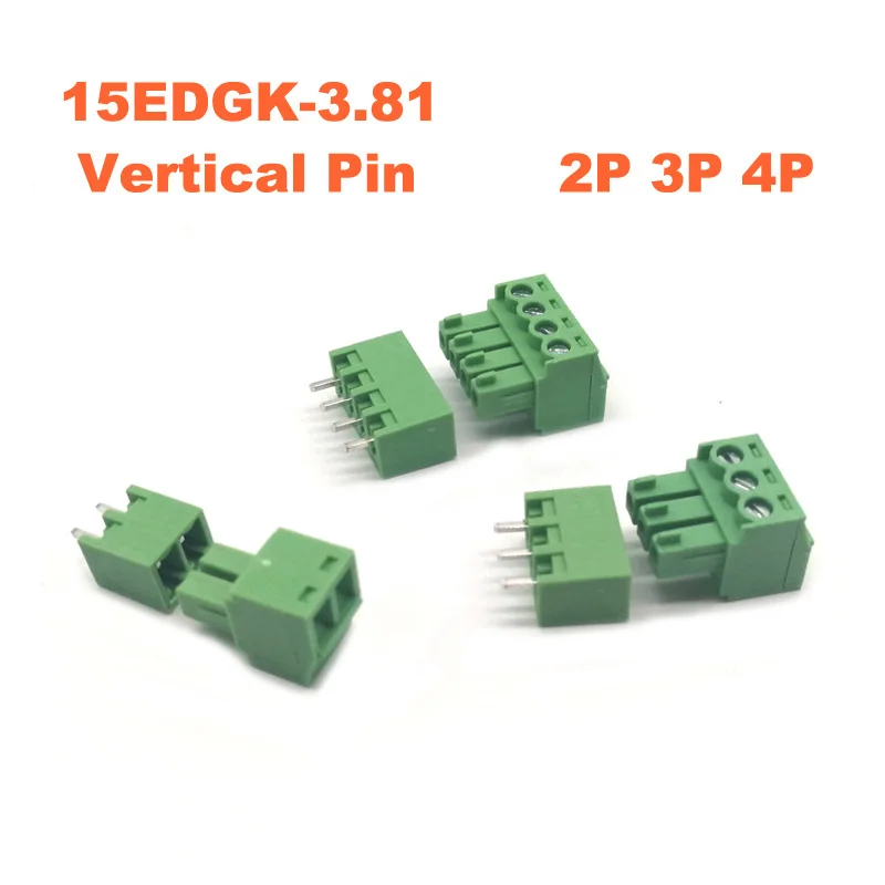 1000pcs Pitch 3.81mm Screw Plug-in PCB Terminal Block 15EDGK VC 2/3/4P Wire Connector Vertical Pin Male/Female Cable Morsettiera