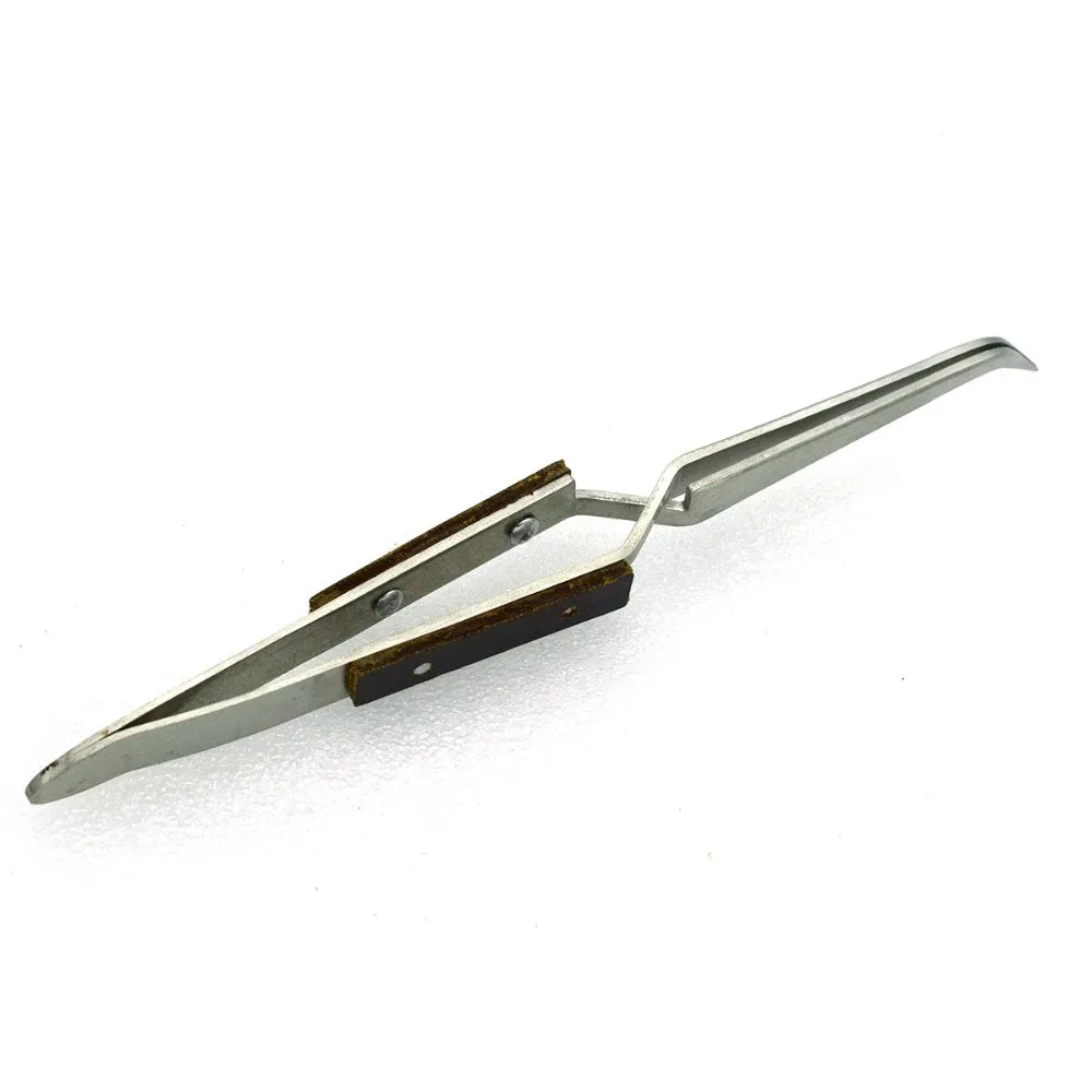 SelfLocking Soldering Tweezers Bent Fiber Grip Reverse Action Cross Locking Gemstone Tweezer Jewelry Making Tool