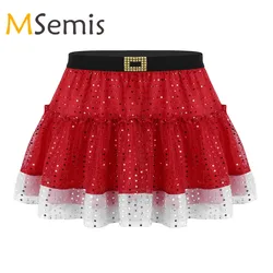 Womens Ballet Dance Skirt Girls Latin Dance Skirt Red Sequins Short Skirt Fancy Performance Party Costume Christmas Dress Up