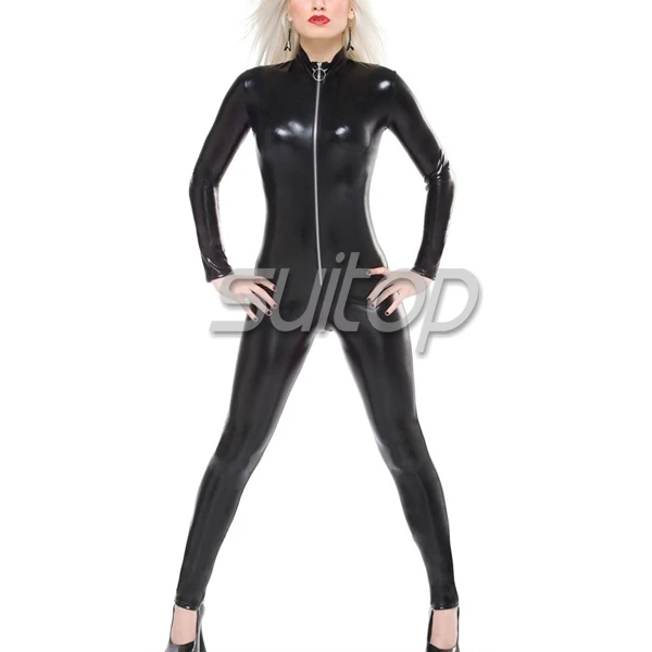 

Heavy nature latex 0.6mm Black latex leotard catsuit tights for adult girls with front metallic zipper