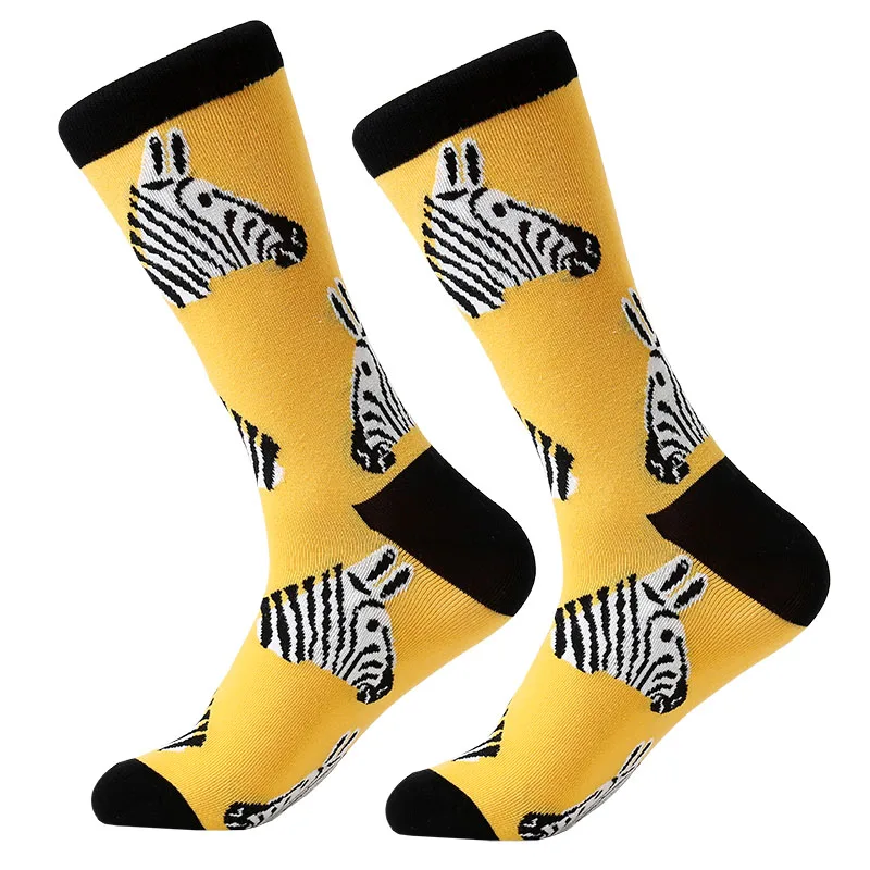 MYORED 1 pair men socks combed cotton cartoon animal bird shark zebra corn watermelon sea food geometric novelty funny socks