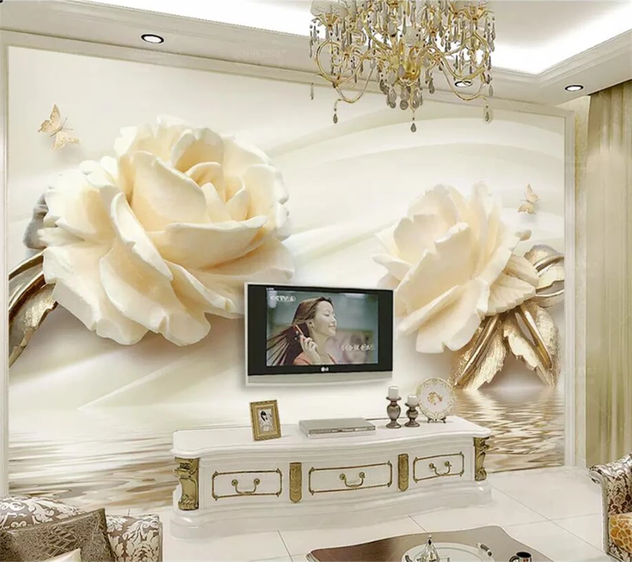 

beibehang Custom wallpaper 3D mural champagne rose water wave reflection TV background wall papers home decor 3d wallpaper mural