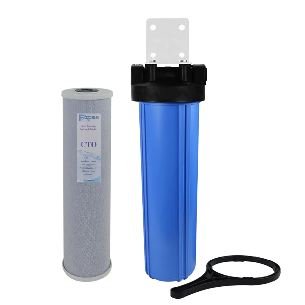 Sistema de filtragem de água para toda a casa, com filtro de bloco de carbono de 20 polegadas, 20 polegadas, suporte de montagem, chave e parafuso, entradas de 1 polegada