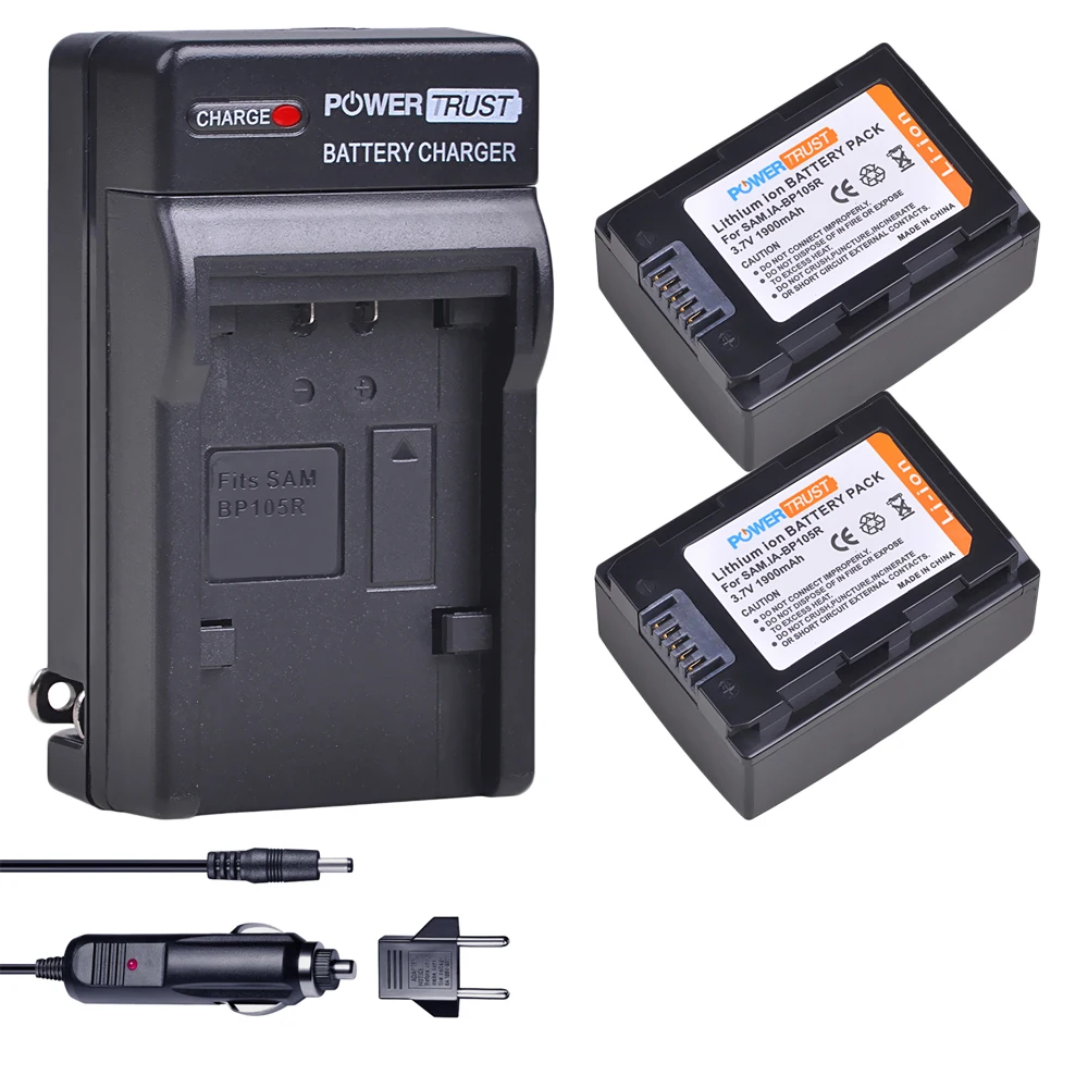 2Pcs 1900mAh IA-BP105R BP105R Battery and Fast Charger Kit for Samsung HMX-F80 HMX-F80BN HMX-F80SN HMX-F90 HMX-F90BN Battery