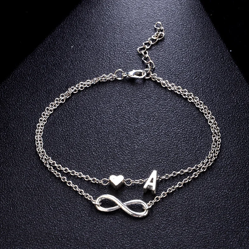 Fashion Multilayer Heart Infinity Letter Bracelets For Women Initial Bracelet Silver Color Friendship Bracelets Femme Jewelry