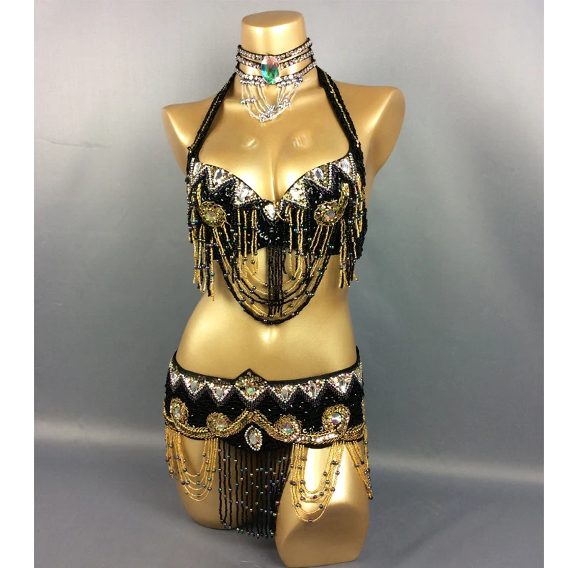 Conjunto de traje de danza del vientre Sexy para mujer, sujetador + cinturón, traje de danza del vientre, acepta cualquier tamaño, copa D/DD/DDD, venta al por mayor, 2 piezas