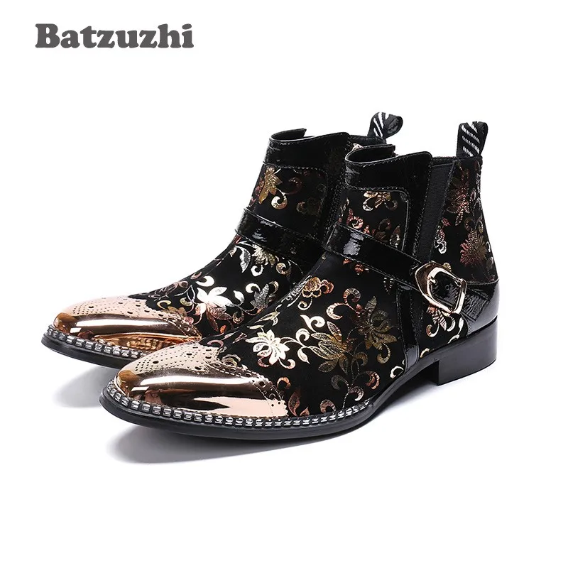 Batzuzhi Rock zapatos de hombre Men Boots Ankle Black Gold Leather Dress Boots Men Motorcycle botas hombre Italy Party Boots Man