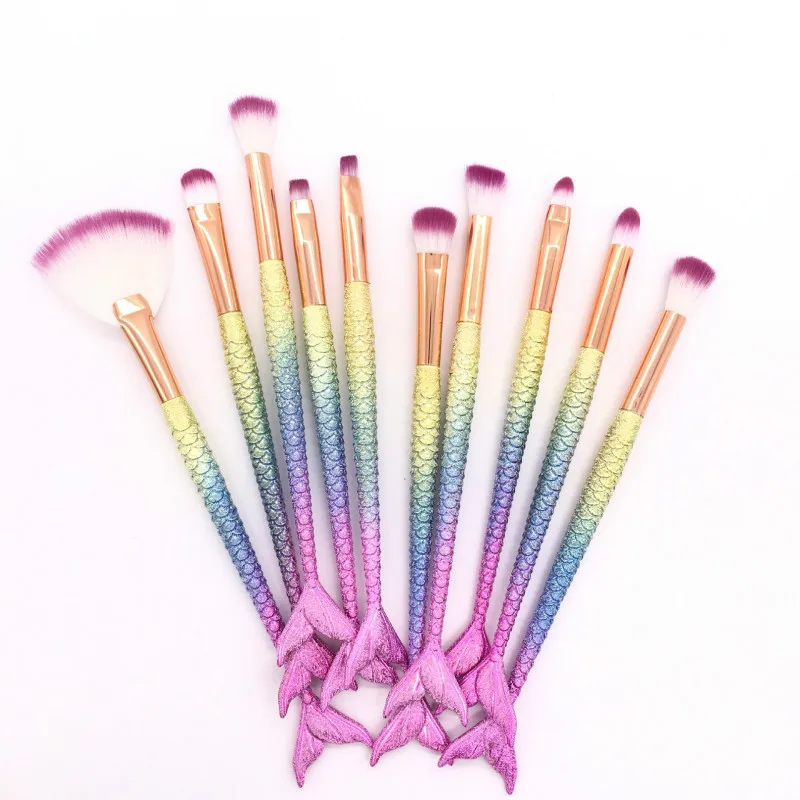 Pro Mermaid Makeup Brushes Foundation Eyebrow Eyeliner Blush Powder Cosmetic Concealer Makeup Brushes tool set kit