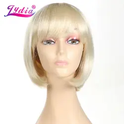 Lydia BOB Synthetic Wig Pure Color 613 Short Straight Synthetic Wig Blunt Bang Wig Kanekalon Fiber Wigs Trendy Women Blonde