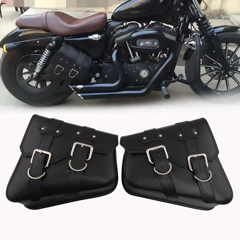 Motorcycle Black PU Leather Saddle Bags Side Tool Luggage Pouchout door Luggage For  Harley Sportster XL883 1200